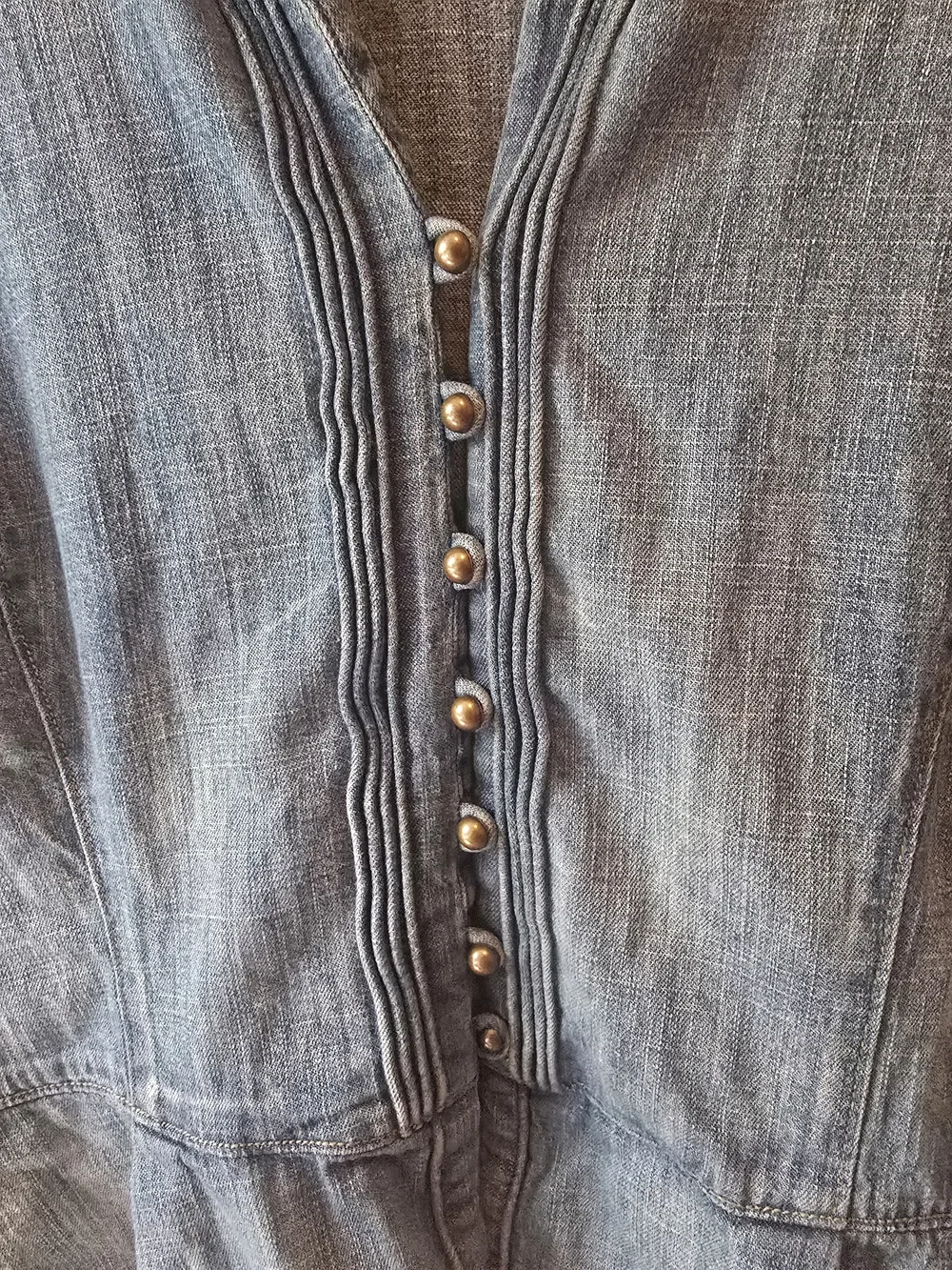 Lauren Ralph Lauren Button Front Peplum Denim Top Size 14 - Picture 6 of 7